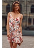 Floral dress with an envelope neckline, powdered PR3211 - Online store - Boutique